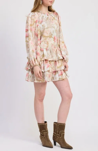 Jacquie The Label Mackenzie Long Sleeve Tiered Minidress In Multi