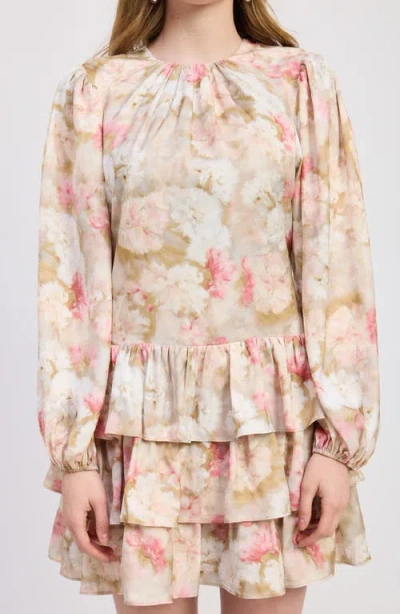 Jacquie The Label Mackenzie Long Sleeve Tiered Minidress In Multi