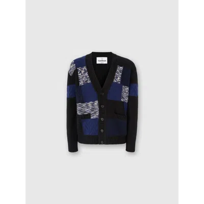 Missoni Cardigan Aus Reiner Wolle Mit Flammen- Und Zickzackeinsätzen In Blue