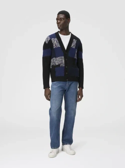 Missoni Cardigan Aus Reiner Wolle Mit Flammen- Und Zickzackeinsätzen In Blue