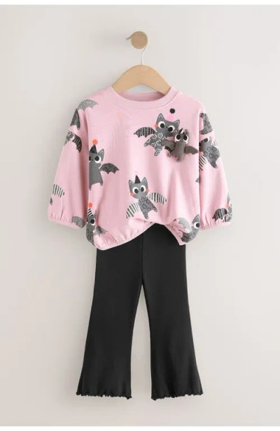 Next Kids' Bat Print Graphic Sweatshirt & Flare Leggings Set In Multi