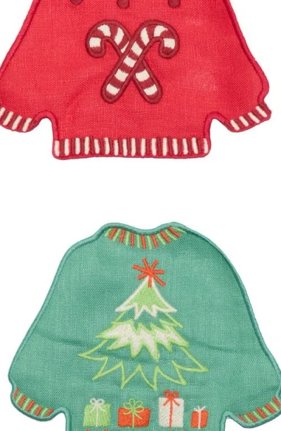 Piecework Puzzles Assorted Set Of 4 Ugly Sweaters Linen Cocktail Napkins In Multi