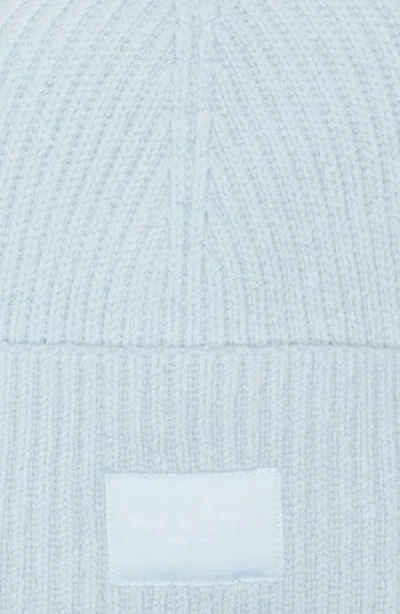 Rag & Bone Blake Logo Patch Wool Blend Rib Beanie In Blue