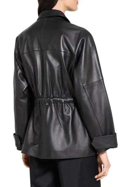 Theory Cinched Zip Up Leather Jacket In Black