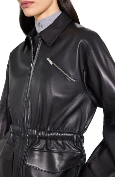 Theory Cinched Zip Up Leather Jacket In Black