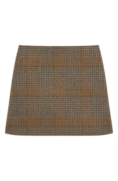 Theory Plaid Wool & Cashmere Miniskirt In Brown