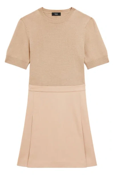 Theory Short Sleeve Mixed Media Minidress In Multi