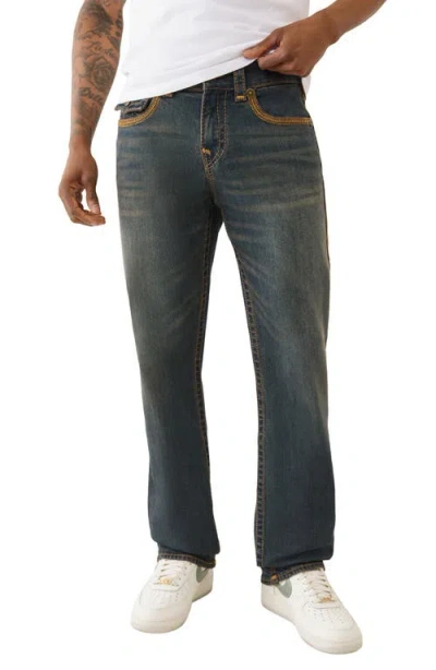 True Religion Ricky Super Flatlock Straight Fit Jeans In Greenland In Blue