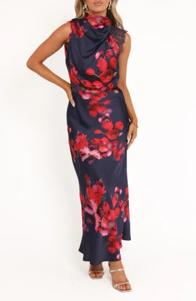 Petal And Pup Petal & Pup Annabelle Floral Cowl Neck Satin Maxi Dress In Blue