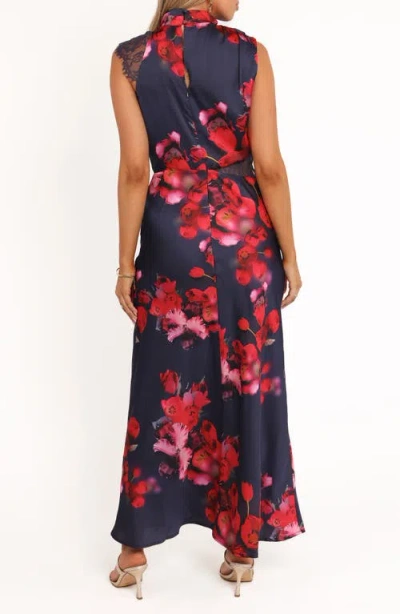 Petal And Pup Petal & Pup Annabelle Floral Cowl Neck Satin Maxi Dress In Blue