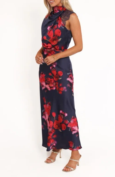 Petal And Pup Petal & Pup Annabelle Floral Cowl Neck Satin Maxi Dress In Blue