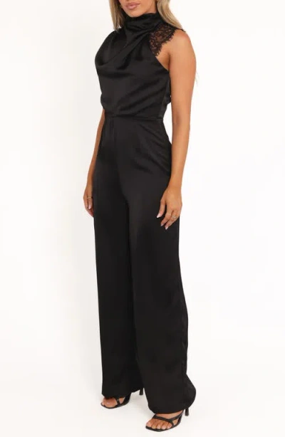 Petal And Pup Petal & Pup Brinley Cowl Neck Satin Jumpsuit In Black