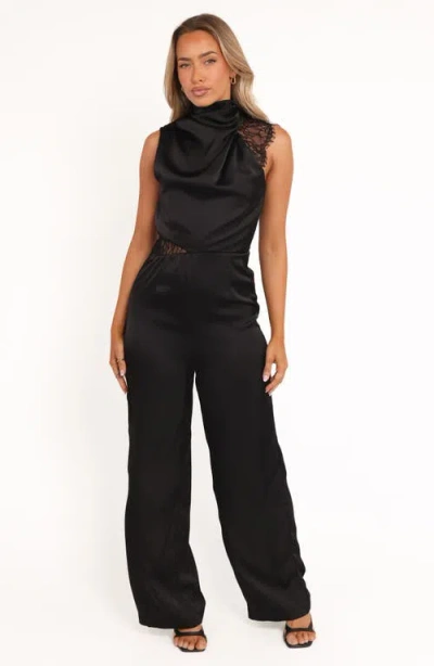 Petal And Pup Petal & Pup Brinley Cowl Neck Satin Jumpsuit In Black