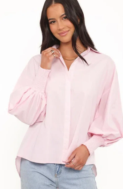 Petal And Pup Petal & Pup Carys Smocked Cuff Cotton Poplin Button-up Shirt In Pink