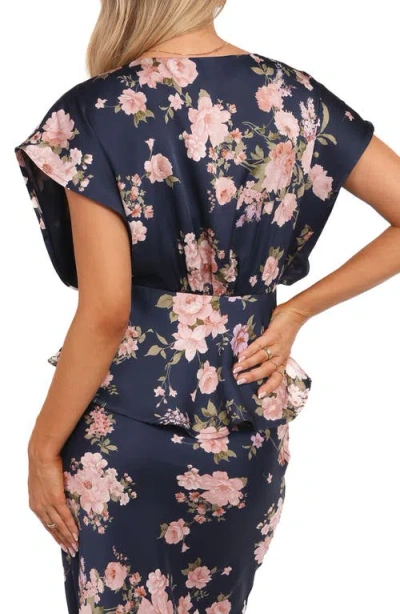 Petal And Pup Petal & Pup Ricki Floral Print Dolman Sleeve Satin Top In Blue