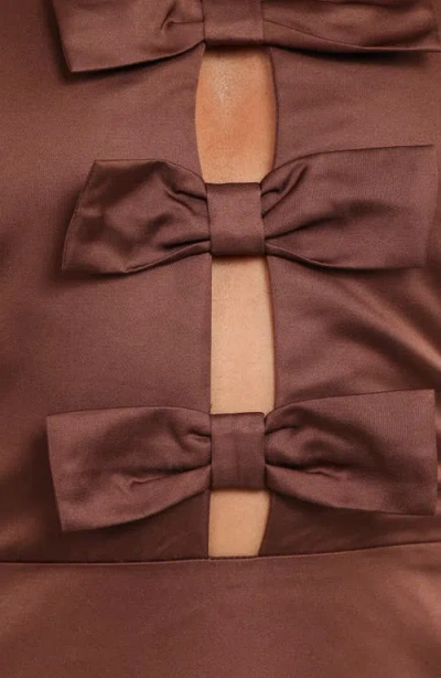 Petal And Pup Petal & Pup Norva Bow Front Halter Satin Maxi Dress In Brown