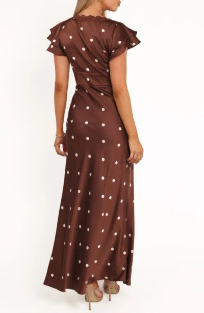 Petal And Pup Petal & Pup Arella Dot Satin Maxi Dress In Brown