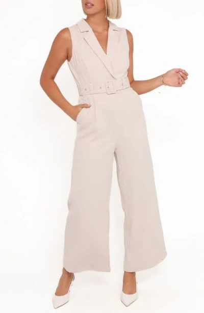 Petal And Pup Petal & Pup Sienna Belted Sleeveless Wide Leg Jumpsuit In Neutral