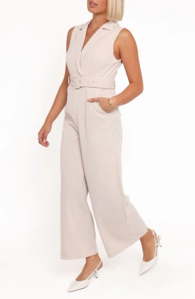 Petal And Pup Petal & Pup Sienna Belted Sleeveless Wide Leg Jumpsuit In Neutral