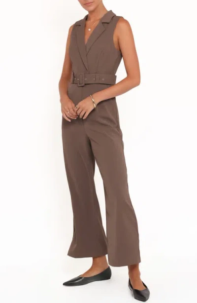 Petal And Pup Petal & Pup Sienna Belted Sleeveless Wide Leg Jumpsuit In Brown