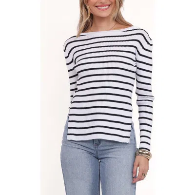 Petal And Pup Petal & Pup Alvina Stripe Rib Boatneck Sweater In White