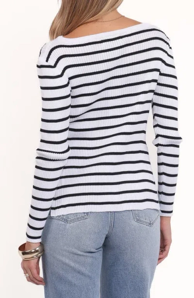 Petal And Pup Petal & Pup Alvina Stripe Rib Boatneck Sweater In White