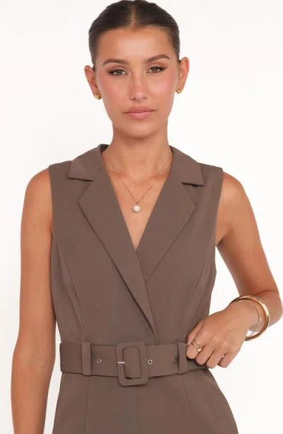 Petal And Pup Petal & Pup Sienna Belted Sleeveless Wide Leg Jumpsuit In Brown