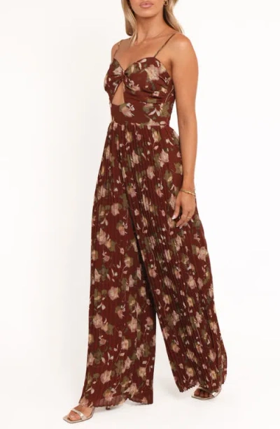 Petal And Pup Petal & Pup Floral Wide Leg Jumpsuit In Brown