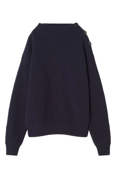Lanvin Diamond-pattern Buttoned-shoulder Sweater In Blue