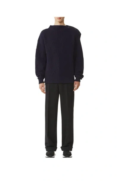 Lanvin Diamond-pattern Buttoned-shoulder Sweater In Blue