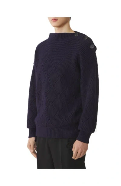 Lanvin Diamond-pattern Buttoned-shoulder Sweater In Blue