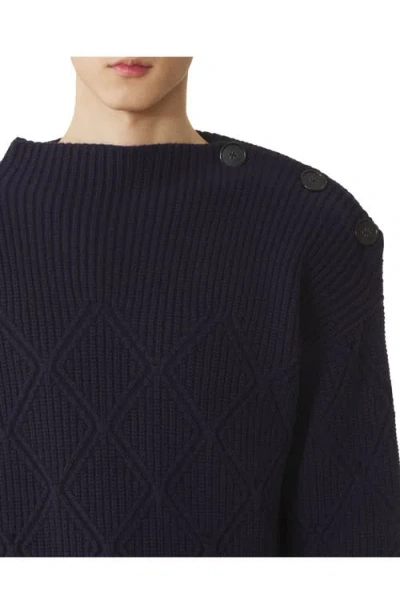 Lanvin Diamond-pattern Buttoned-shoulder Sweater In Blue