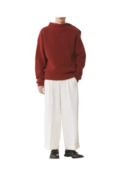 Lanvin Buttoned-shoulder Diamond-pattern Sweater In Red