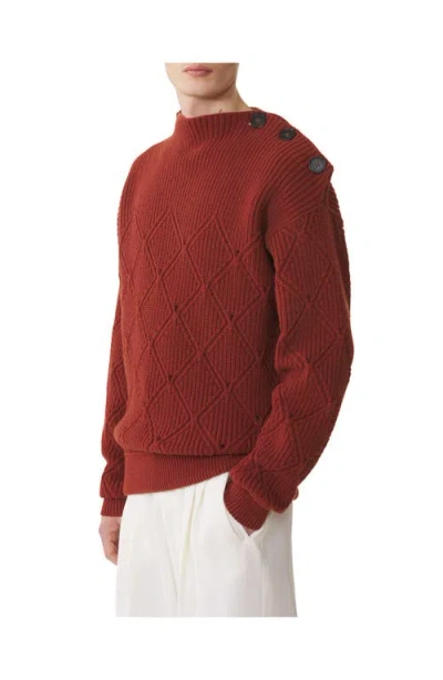 Lanvin Buttoned-shoulder Diamond-pattern Sweater In Red