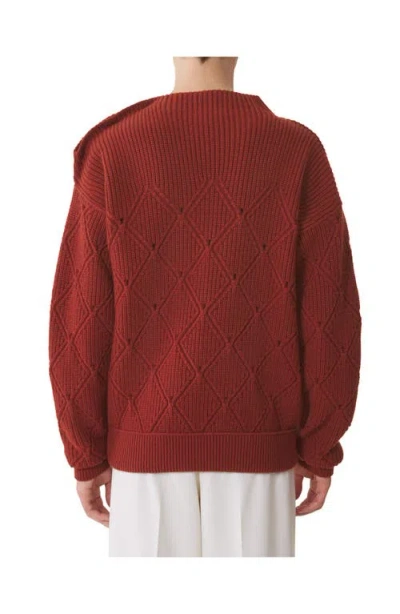 Lanvin Buttoned-shoulder Diamond-pattern Sweater In Red