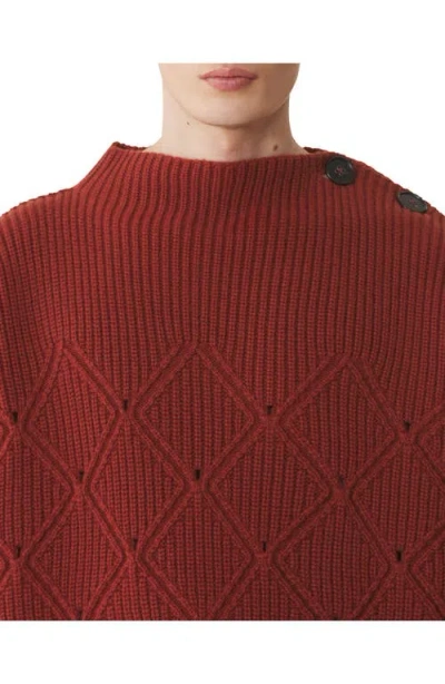 Lanvin Buttoned-shoulder Diamond-pattern Sweater In Red