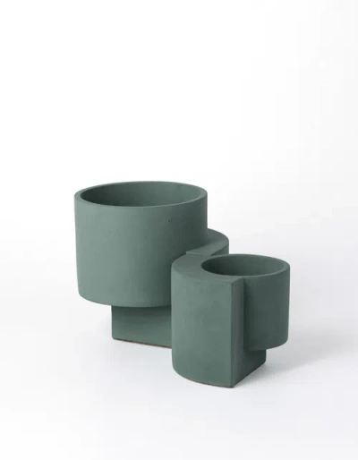 Tortuga Forma Platform Planter Concrete Set Of 2 In Green
