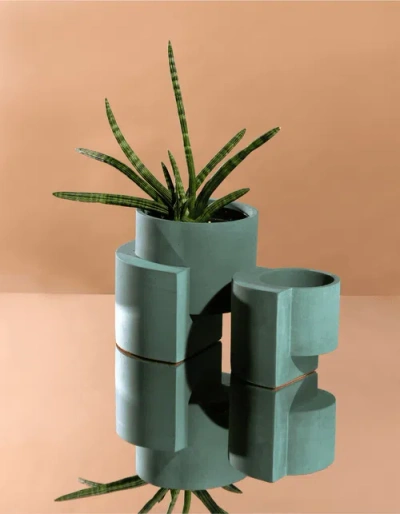 Tortuga Forma Platform Planter Concrete Set Of 2 In Green