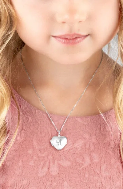 Tiny Blessings Girls' Sterling Silver Heart Locket & Engraved Initial 14-16 Necklace - Children In Metallic