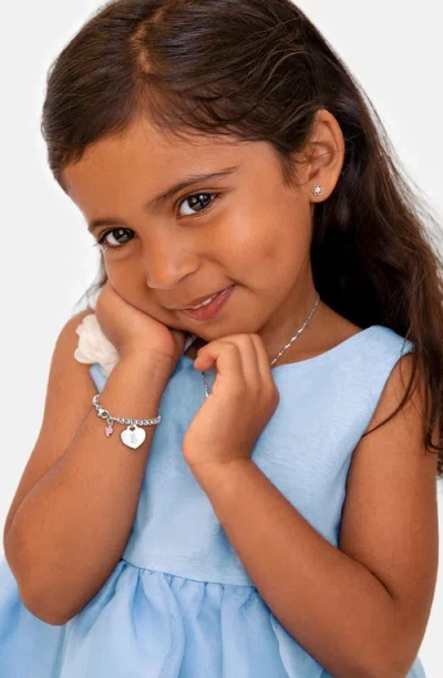 Tiny Blessings Sterling Silver 3mm Beads & Engraved Initial 5.25" Bracelet In Metallic