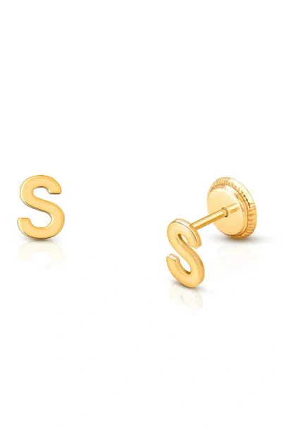 Tiny Blessings 14k Gold Initial Studs Screw Back Earrings In Gold
