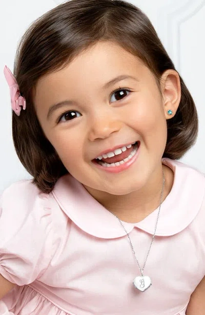 Tiny Blessings Girls' Sterling Silver Heart Locket & Engraved Initial 14-16 Necklace - Children In Metallic