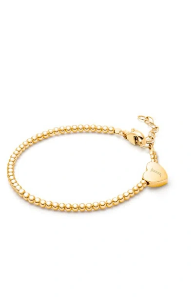 Tiny Blessings 14k Gold Dainty Heart & Engraved Initial 5.25" Bracelet In Metallic