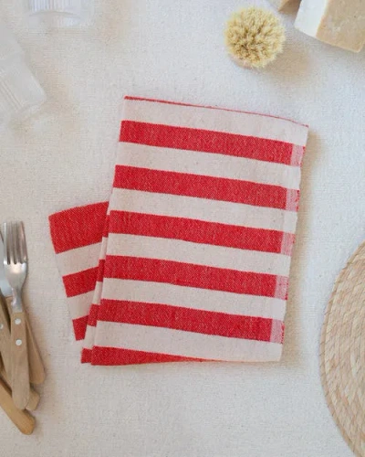 Kd Weave Stripe Hand Towel In Red