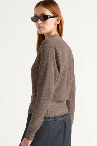 Modern Citizen Maren Cropped V-neck Sweater In Brown