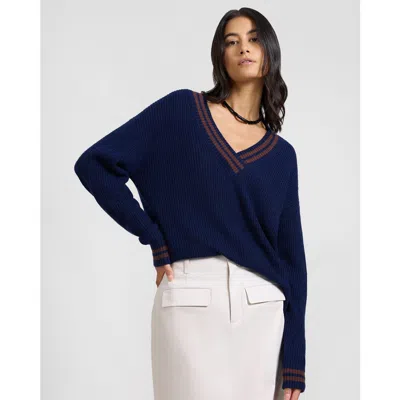 Onia Deep V-neck Varsity Pullover Sweater In Blue