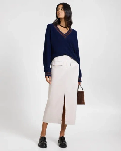 Onia Deep V-neck Varsity Pullover Sweater In Blue