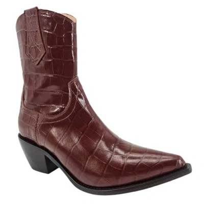 Madison Maison Leather Croc Embossed Pointy Ankle Boot In Brown