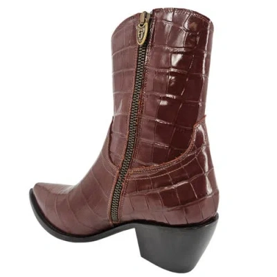 Madison Maison Leather Croc Embossed Pointy Ankle Boot In Brown