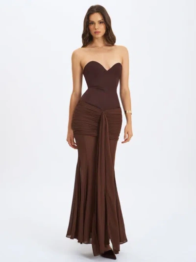 Miss Circle Giovana Sweetheart Draped Mesh Mermaid Maxi Dress In Burgundy